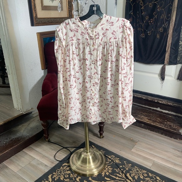 FRAME Voluminous Blouson-Sleeve Floral Silk Blend Blouse | Women’s Size M - Picture 5 of 7